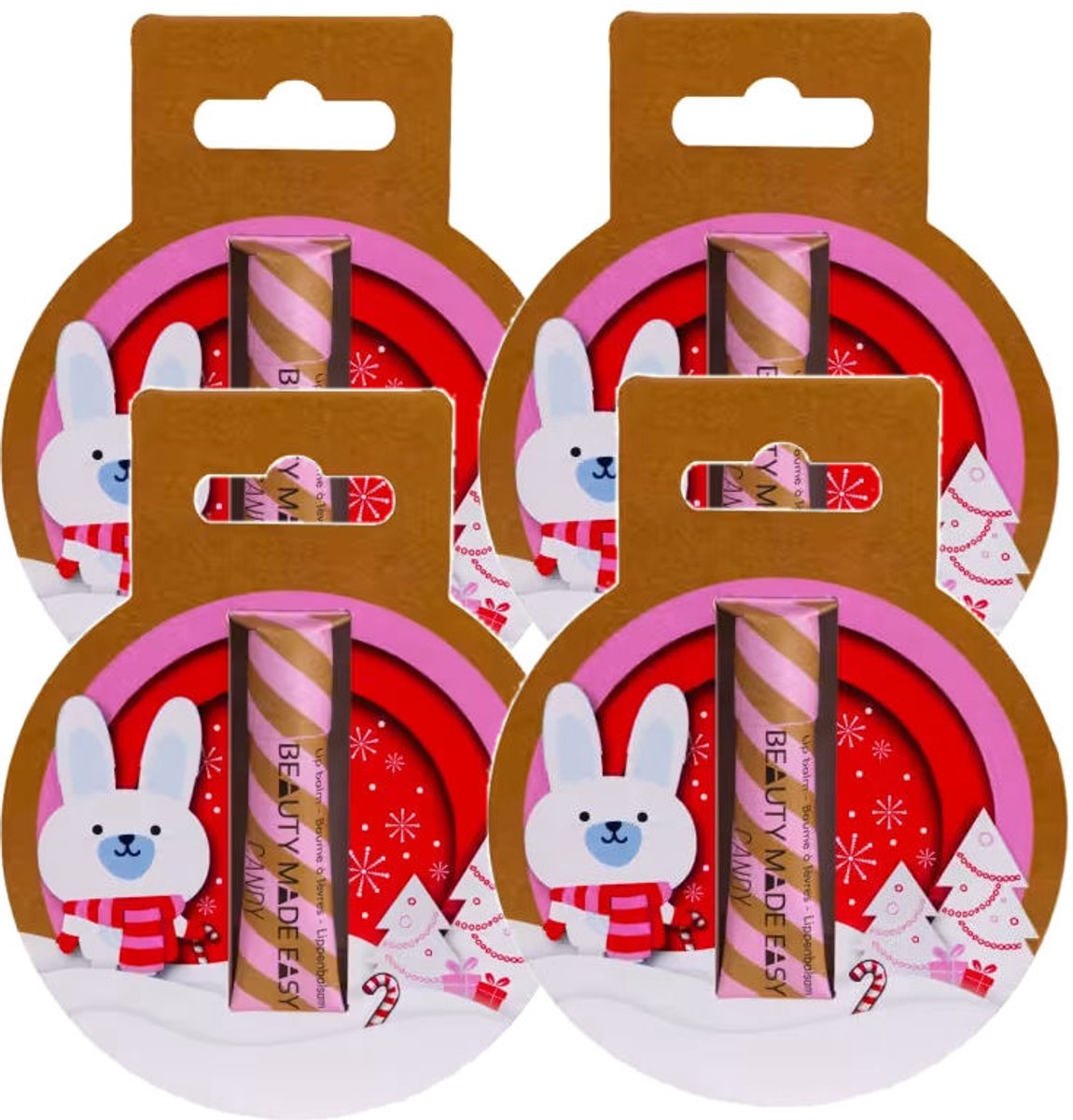 Beauty Made Easy - Plasticvrije Lip Balm - Christmas Edition - 4 Pak - Candy - Voordeelverpakking