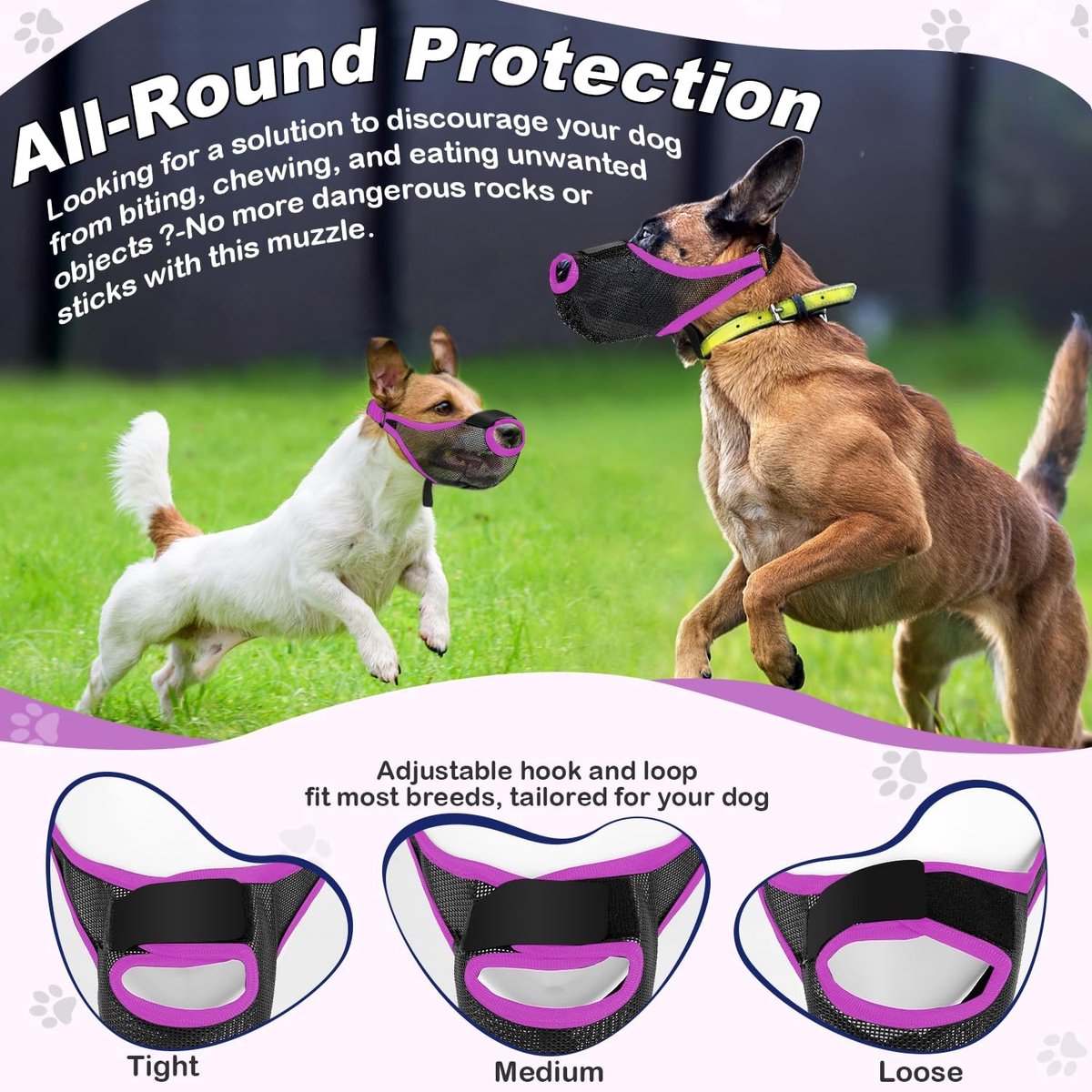 Soft Air Mesh Dog Muzzle For S-M-L Dogs - Anti-Biting Barking Chewing Scavenging Adjustable Loop - Front Opening Design Allows Panting Drinking - Grooming Training Walking Pet Accessory - Breathable Comfortable Pet Supplies-paars, M — cadeau in Cadeau-ideeën - foto 4