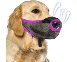 Soft Air Mesh Dog Muzzle For S-M-L Dogs - Anti-Biting Barking Chewing Scavenging Adjustable Loop - Front Opening Design Allows Panting Drinking - Grooming Training Walking Pet Accessory - Breathable Comfortable Pet Supplies-paars, M