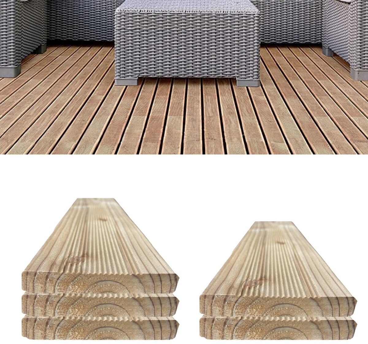 Floranica Set van 5 Vlonderplank larikshouten 60 cm Schuttinglatten, Terrasplanken, constructiehout met groeven