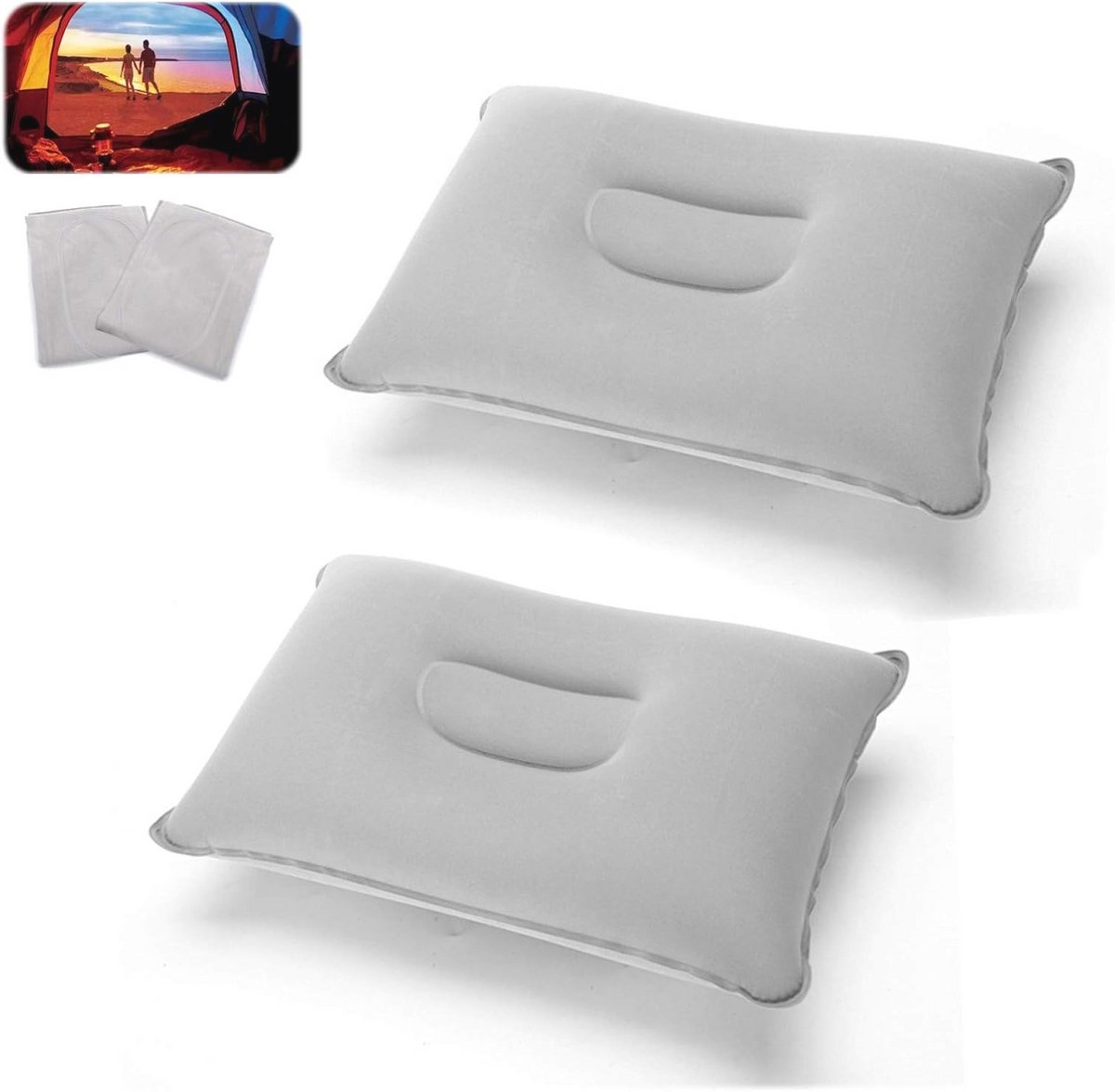 Opblaasbaar Campingkussen 43 x 27 cm - 2 Stuks, Ideaal voor Strand, Kantoor en Weekendtrips