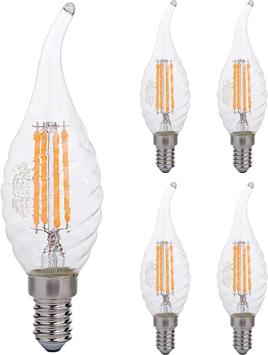 Optonica LED Filament Kaarslamp C35 E14 - 4W (vervangt 30W) - 400lm - 2700K Warm Wit - 230V - Energiezuinig - 5 stuks