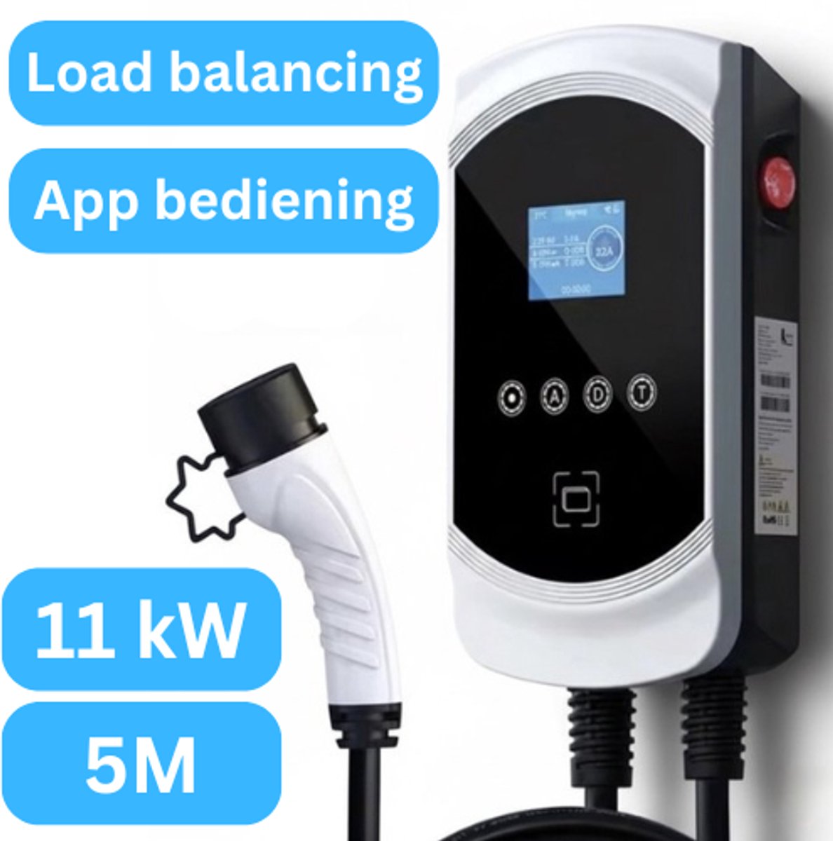 Premium Laadpaal 11 kW wit met 5m vaste Type 2 kabel | 3-fase 16A | Loadbalancing | App-functie | Uitgesteld laden | DLB | Wifi