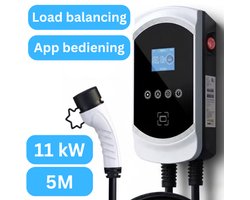 Premium Laadpaal 11 kW wit met 5m vaste Type 2 kabel | 3-fase 16A | Loadbalancing | App-functie | Uitgesteld laden | DLB | Wifi