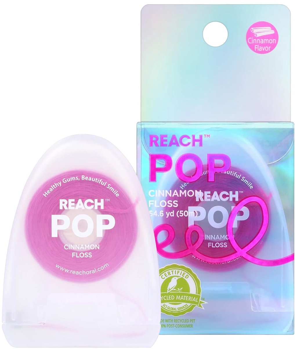 REACH POP Dental Floss, Cinnamon, Plaque Remover - 54.6 YD