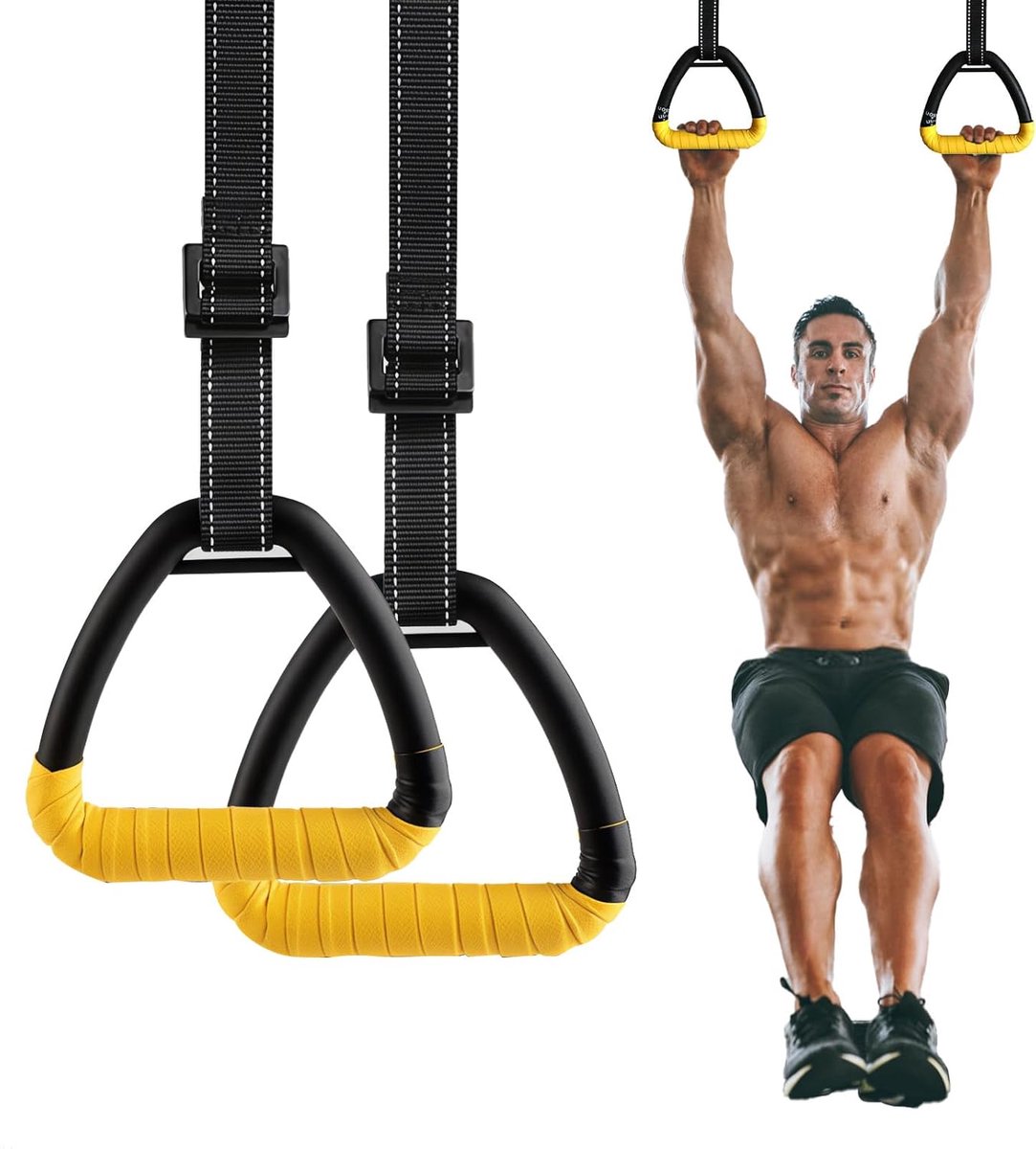 Gymnastiekringen voor volwassenen, fitnessapparatuur met ringen, trekringen, fitnessringen voor volwassenen voor thuisgebruik met een duwstang en een hangend touw voor training en oefeningen.