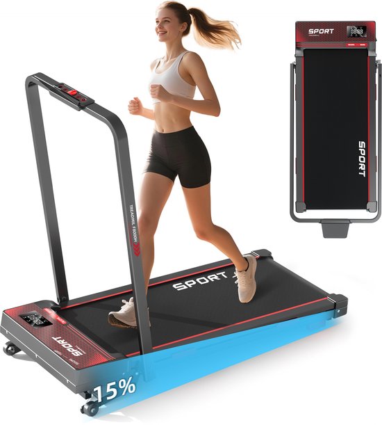 Loopband - Loopband met 15% Elektrische hellingsverstelling - 1-12 km/u - Inklapbaar Loopband - voor thuis & kantoor - Walking Pad - Treadmill - Afstandsbediening - Veiligheidssleutel - Tablet-/telefoonhouder.