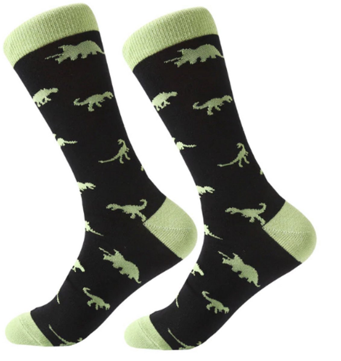 Heren sokken - groen - zwart - leuke print dino - 40 - 46 - cadeau voor hem - Kerst cadeau - vaderdag cadeau - verjaardagscadeau
