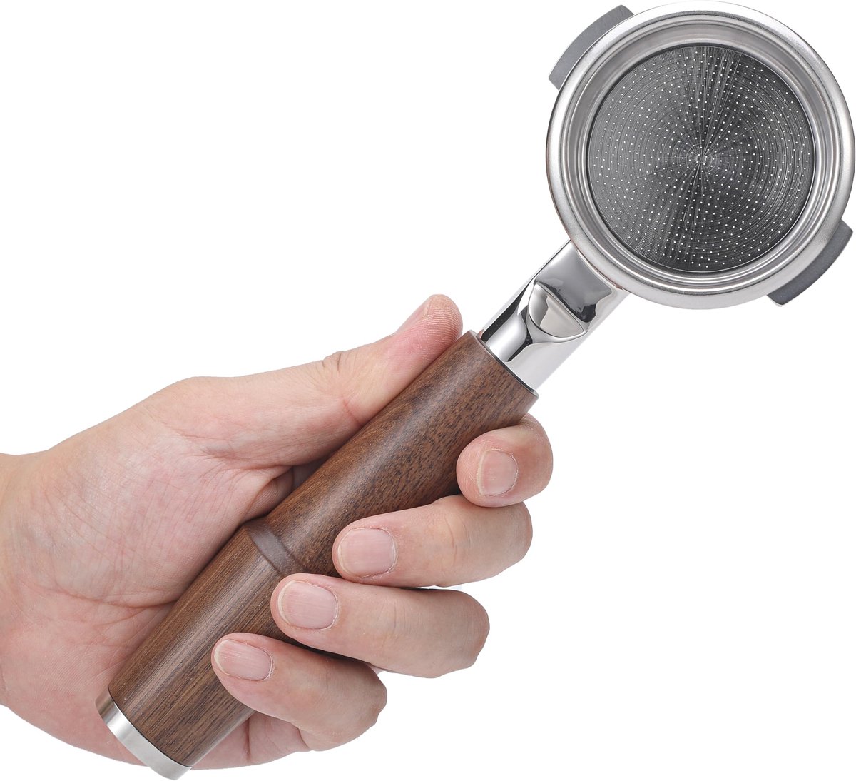Unyqoos 58mm bodemloze portafilter voor espresso met walnotenhouten handgreep Bruin Staal