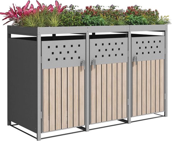 Minicontainer ombouw voor 240 liter afvalcontainers met afsluitbare inwerpklep met gasdrukveren