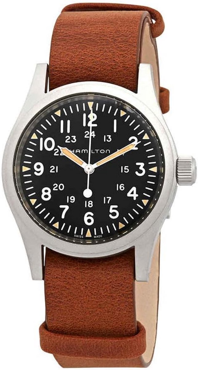 Herenhorloge 38mm Analoog RVS Bruin Leren Band