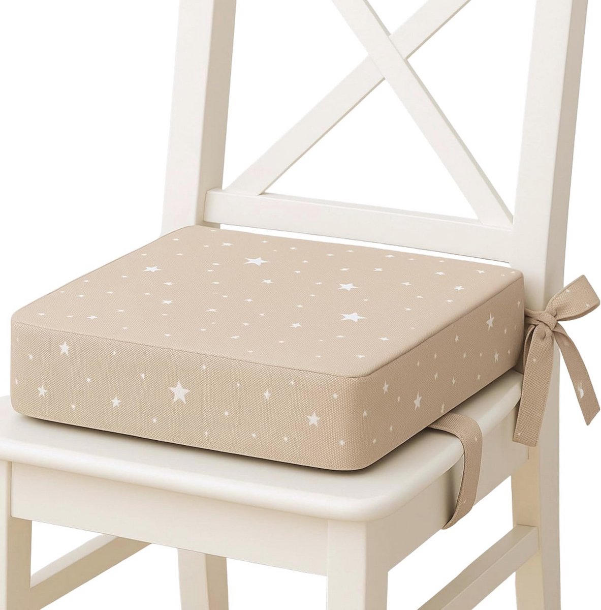 Comfortabele Kinderstoel Verhoger - Meeneem Kussen voor Kinderen - Afneembare en Wasbare Hoes - Beige met Sterren