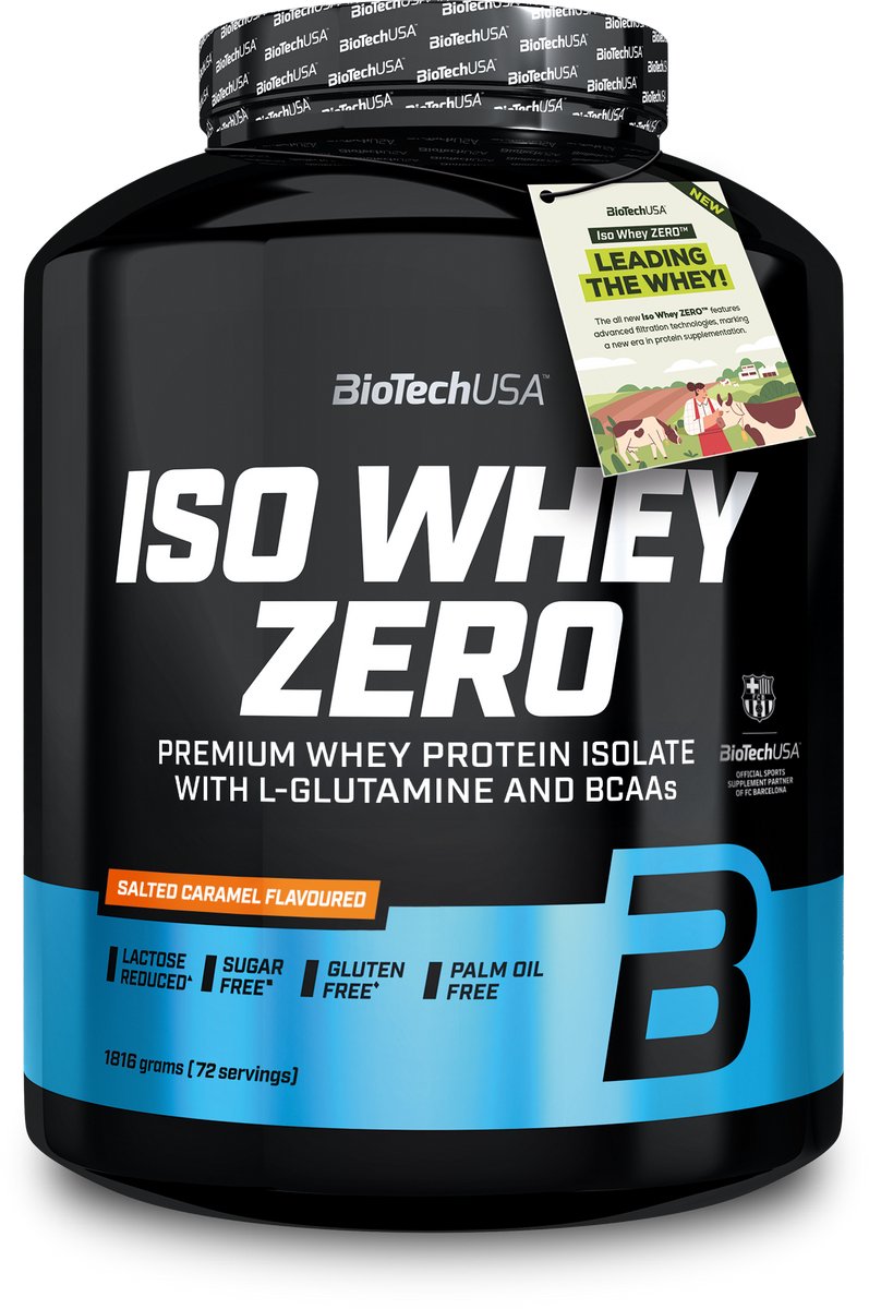 BioTechUSA Iso Whey Zero | Premium wei-eiwitisolaat | Grasgevoerd | Enzymvrij | Suiker- en glutenvrij, 1816 g, Gezouten Karamel