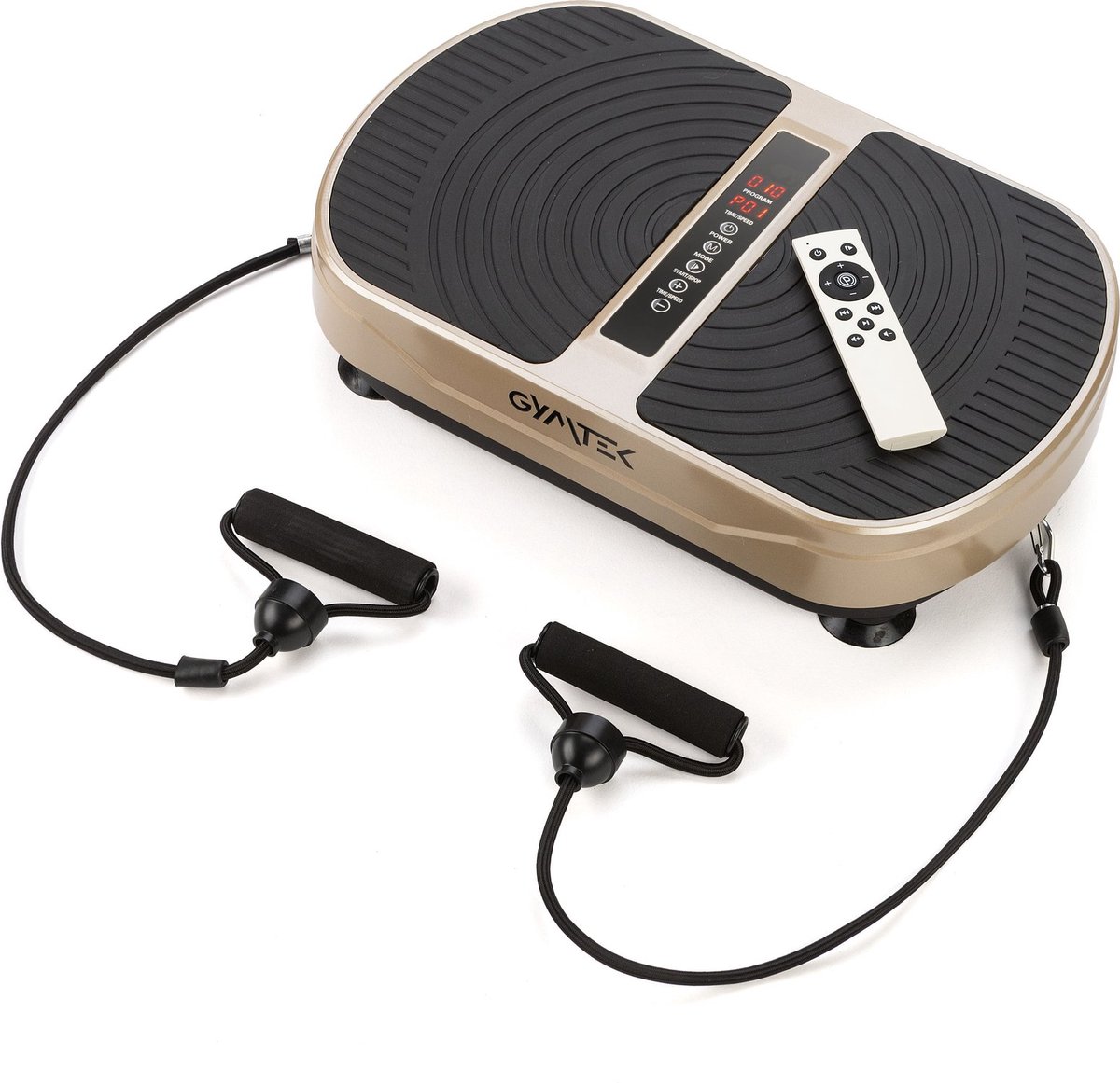 Gymtek® Trilplaat XP300 - tot 150kg - 5 Trainingsprogramma's, 160 Niveaus - 2 Uitbreidingsbanden - Bluetooth, Afstandsbediening, LCD, Luidspreker
