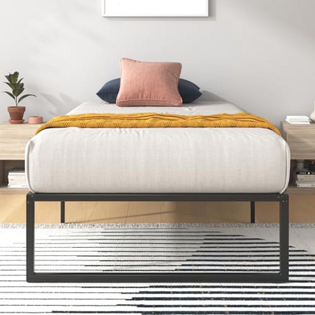 Metalen Bedframe 90x190 cm met Opbergruimte - Hoogte 36 cm - Zwart Design