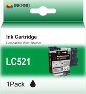 INKFIND LC521 Zwart inktcartridge compatibel met Brother LC521 LC-521 Zwart geschikt voor Brother DCP-J1260W/J1310DW/J1313DW/J1360DW/J1460DW - 1-pack Zwart