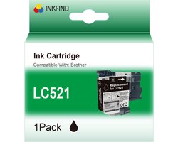 INKFIND LC521 Zwart inktcartridge compatibel met Brother LC521 LC-521 Zwart geschikt voor Brother… - 1-pack Zwart