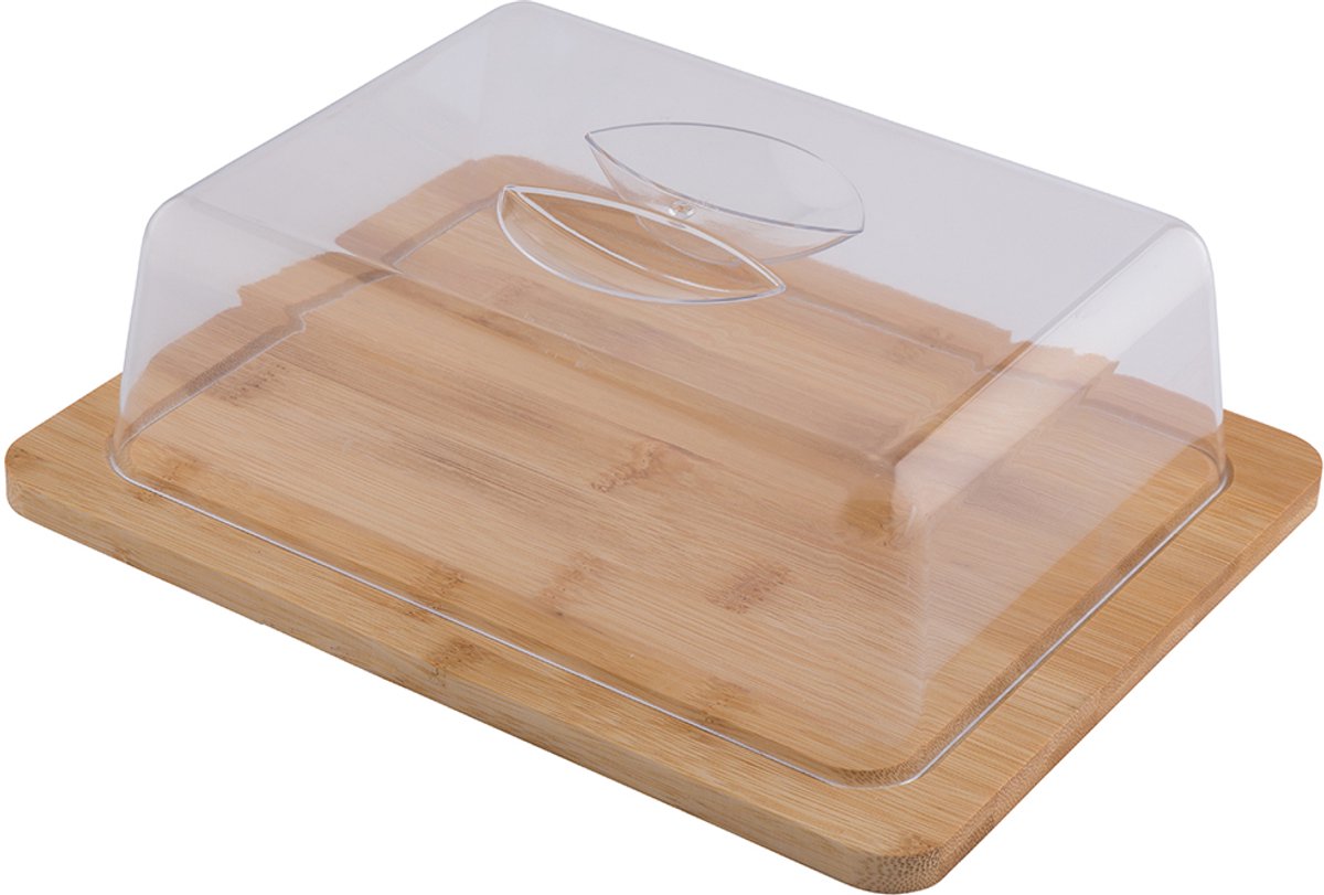 Kookpro Bamboe Serveerschaal met Transparante Kap – Plateau met Deksel voor Snacks, Kaas & Gebak – Hygienisch, Duurzaam & Ideaal voor Elke Gelegenheid – 25 cm
