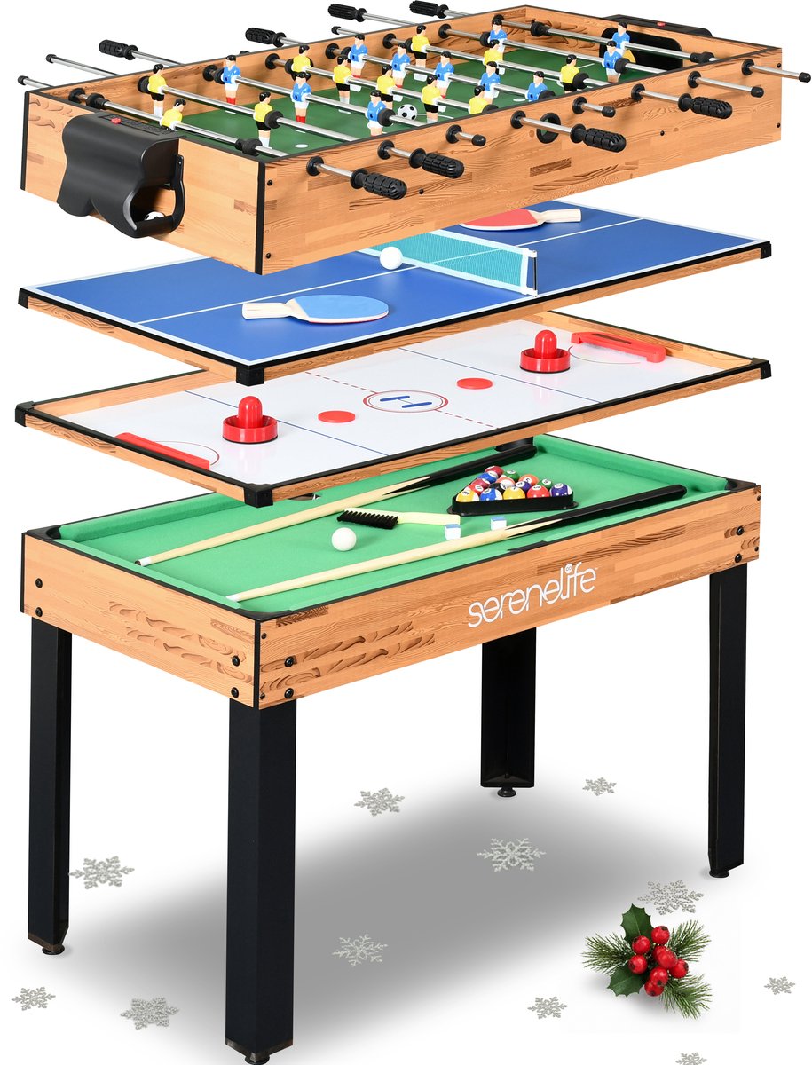 SereneLife Multi Gametafel-Multifunctionele Speeltafel-Ruimtebesparende 5-in-1 Opvouwbare Speeltafel-102 cm Combo Sport Arcade Game met Tafelvoetbal-Tafeltennis-Poolbiljart-Bowlen & Shuffleboard Set