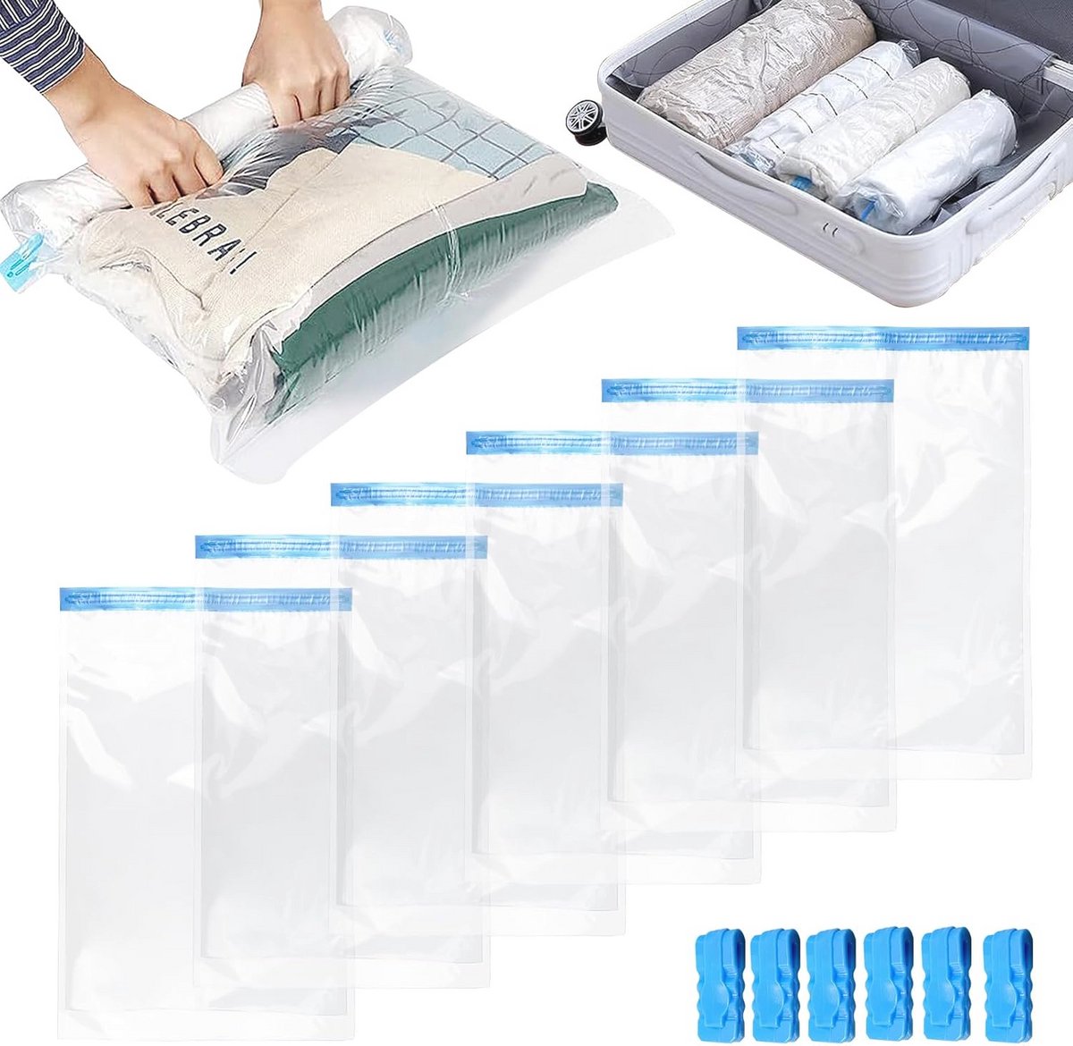 Vacuümzakken voor Kleding - 6 Stuks 60 x 40 cm - Ruimtebesparende Opbergzakken voor Reizen