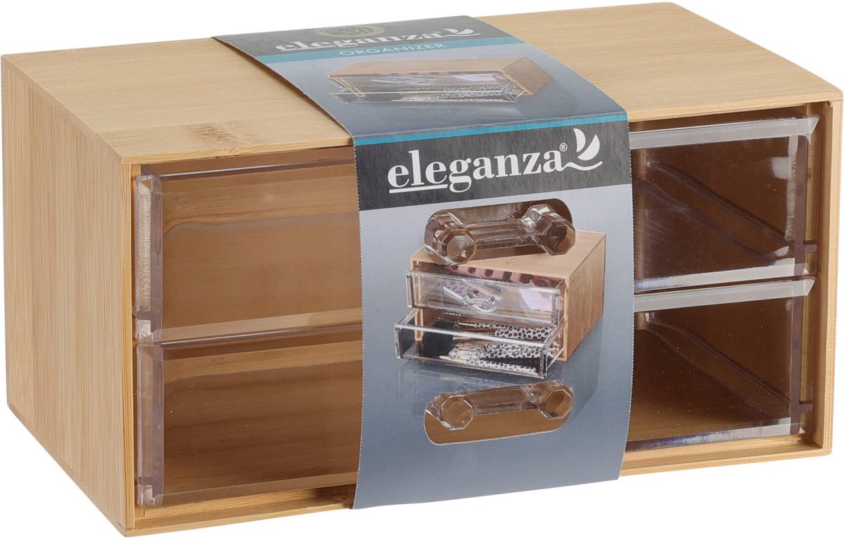 Eleganza bureau/hobby organizer - 2 lades - 18 x 10 x 9 cm - bamboe hout
