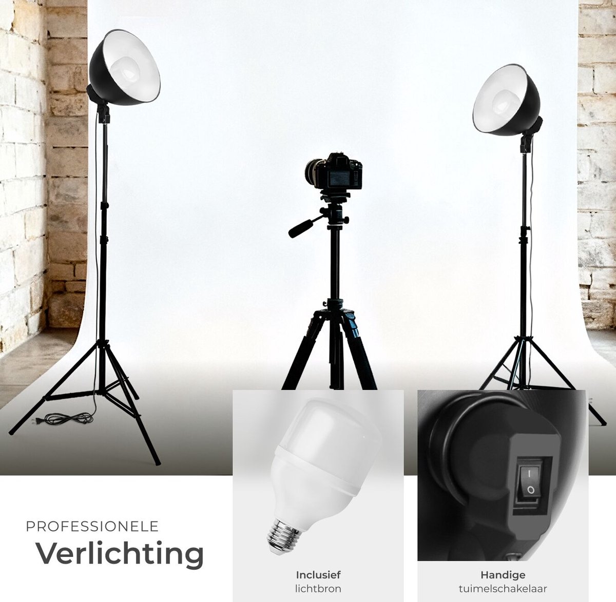 tectake® Profi Fotostudio Set 2X Studioleuchte Kamera Aluminium Stativ inkl. LED Beleuchtung für natürliches Licht, Zubehör für Streaming, Foto, Selfie, Video, Webcam, Indoor und Outdoor