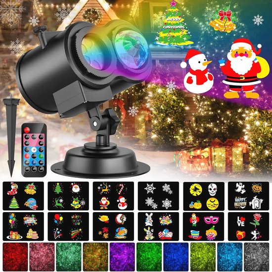 Outfot Kerstverlichting IP65 projector Kerstmis buiten met 16 verwisselbare lenzen 2-in-1 installatie voor Halloween, Kerstmis, feest, verjaardag, Thanksgiving Nieuwjaar Outfot Kerstverlichting IP65 projector Kerstmis buiten met 16 verwisselbare lenzen 2-in-1 installatie voor Halloween, Kerstmis, feest, verjaardag, Thanksgiving Nieuwjaar