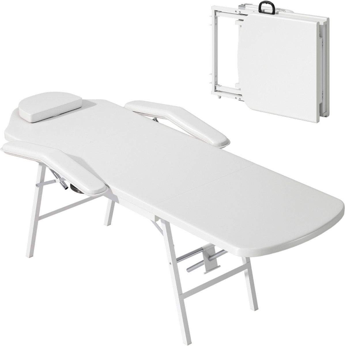 YYchan Opvouwbare Massagetafel - Draagbare Massageliege met Kunstleder - Verstelbaar met Schuimvulling en Stalen Frame - Wit