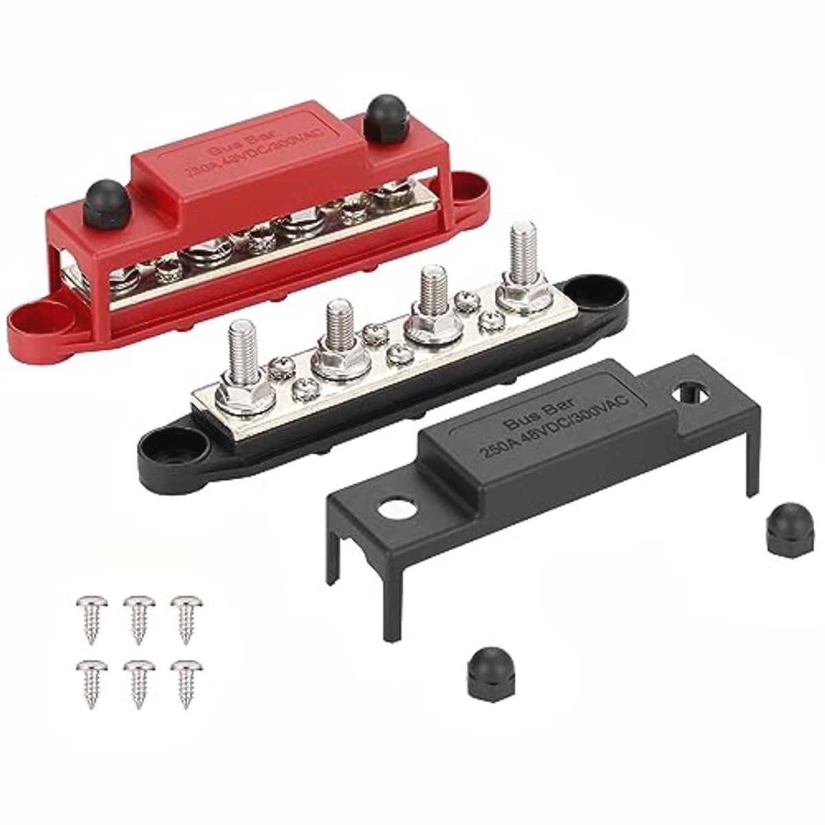 Stroomverdeelblok busbar met M8 tapeinden en M4 schroevenklemmen - 48V 250A voor elektrische bedrading