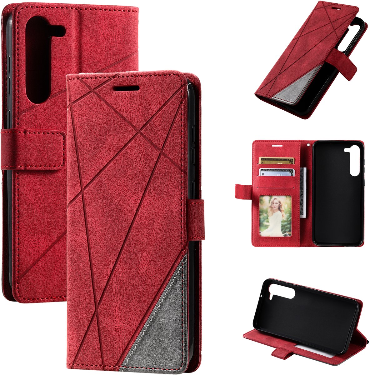 Bookcase geschikt voor Samsung Galaxy S25 Plus | Hoogwaardig PU Leren Hoesje | Luxe Uitstraling | Telefoonhoesje | Pasjeshouder | Rood