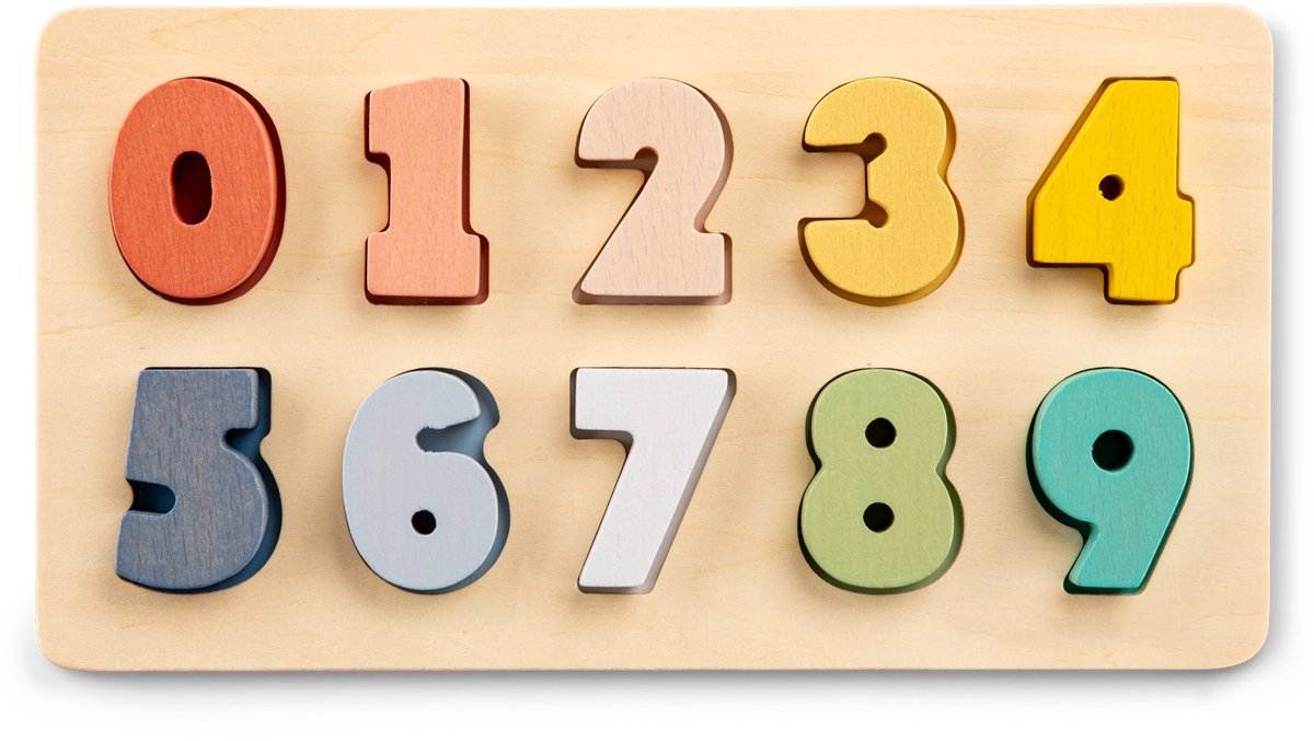 Woet® Houten Cijferpuzzel - Getallen 0 t/m 9 - FSC - Pastelkleurige Cijfer Puzzel - Educatief Leren Tellen - Peuterspeelgoed - Vanaf 2 Jaar