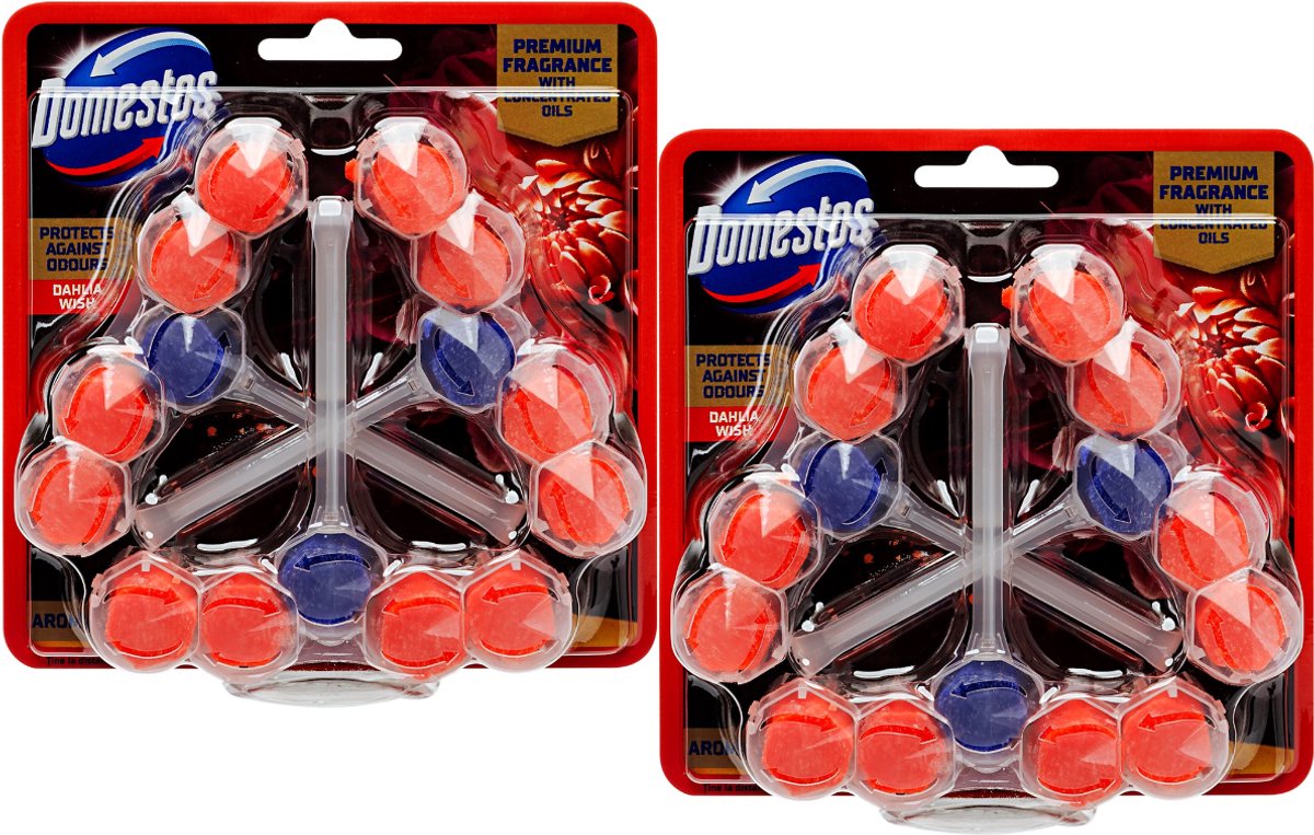 Domestos Aroma Lux Dahlia Wish WC Blokjes - 2 Pack - 6 x 50g - Bestrijdt Kalkaanslag en zorgt voor Hygiene en Frisheid tot 900 Spoelingen - WC Blokjes Voordeelverpakking - Toilet Blokjes