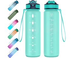 EYQ 1L Water Bottle, 1 Litre Water Bottle with Straw, 32 oz Leakproof Motivational Sports Drink Bottle with Time Marker, Tritan BPA Free, Drinking Bottles for Fitness, School, Gym, Outdoor Sports