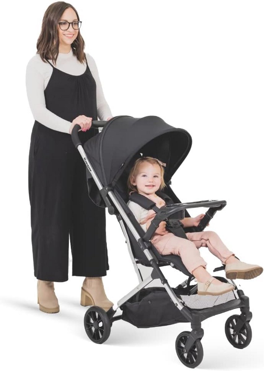 Lichte en compacte inklapbare kinderwagen met plank - zwart