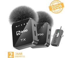 Doroo® Professioneel Draadloze Microfoon - 2 Stuks - Lavalier - Windshields - Extra Lange Batterij - Dasspeld - Professioneel audio geluid - USB-C/Lightning/AUX-draadloze microfoon iphone-Android -Plug & Play - twee jaar garantie