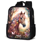 NoBoringSuitcases.com® - Rugzak zwart - Schooltas jongen & meisje - Paard - Vlinders - Kleurrijk - Rugtas voor school - Boekentas kind - Schoolrugzak - Kinderrugzak