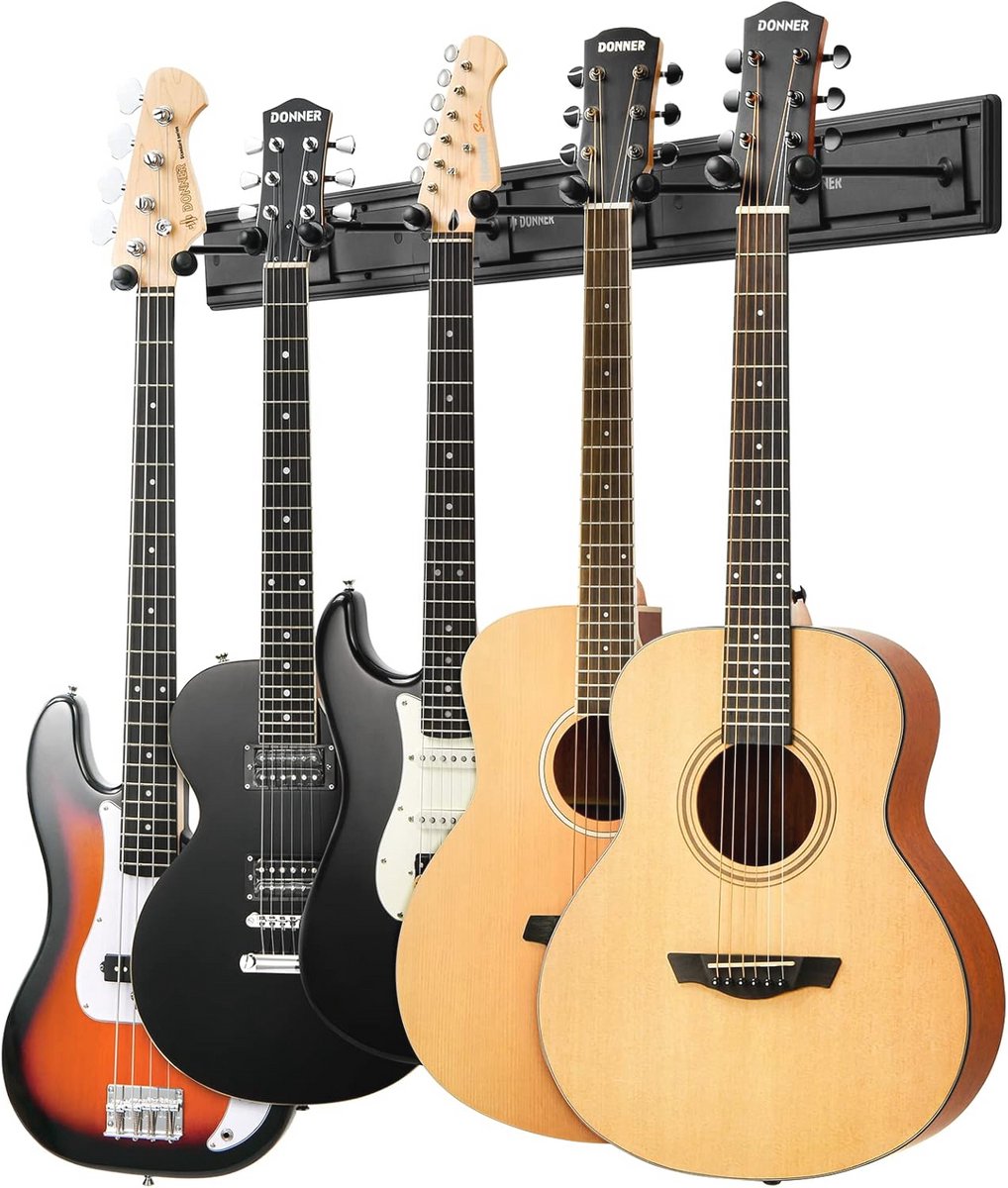 gitaar wandmontagehanger met 5 verstelbare hangers voor meerdere instrumenten