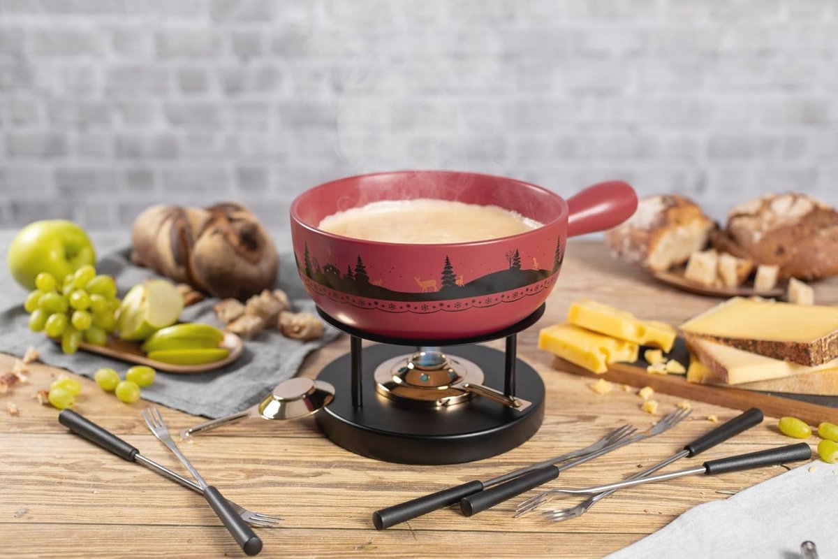 Kaasfondue set voor 4-6 personen van hoogwaardige klei – foto 5