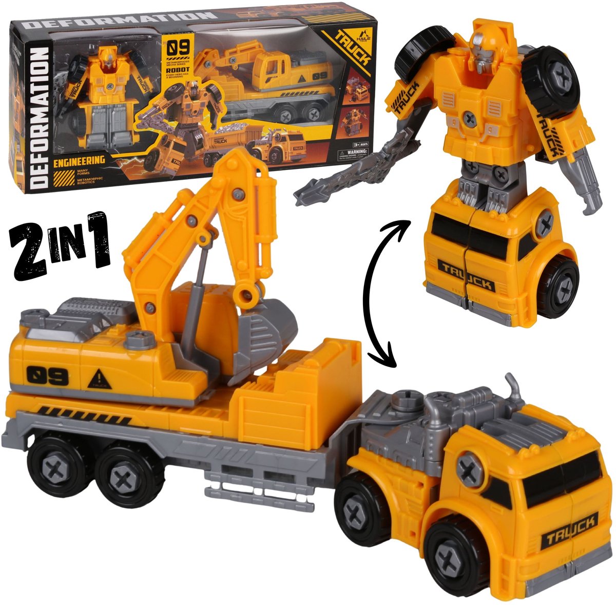 2in1 Robot die verandert in een auto + graafmachine op wielen, speelgoed voor kinderen 3+ MEGA CREATIVE