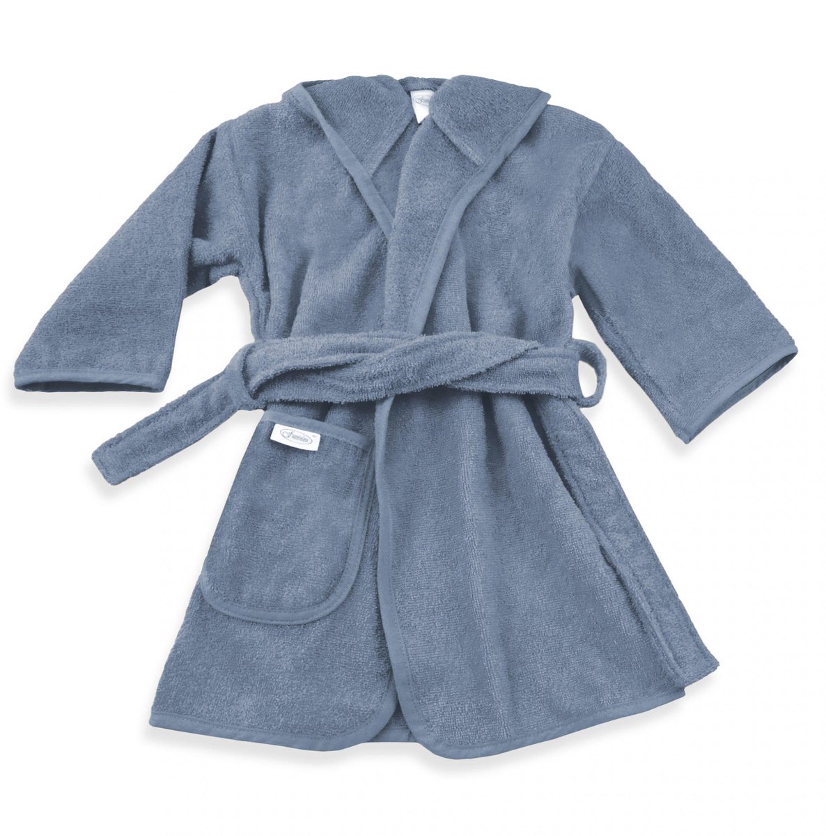 Funnies Badjas Uni Line, Grey blue 6 - 8 jaar - maat 116 - maat 122 - maat 128 - Katoenen badjas - Badjas met capuchon - 100% katoen - Blauwe badjas