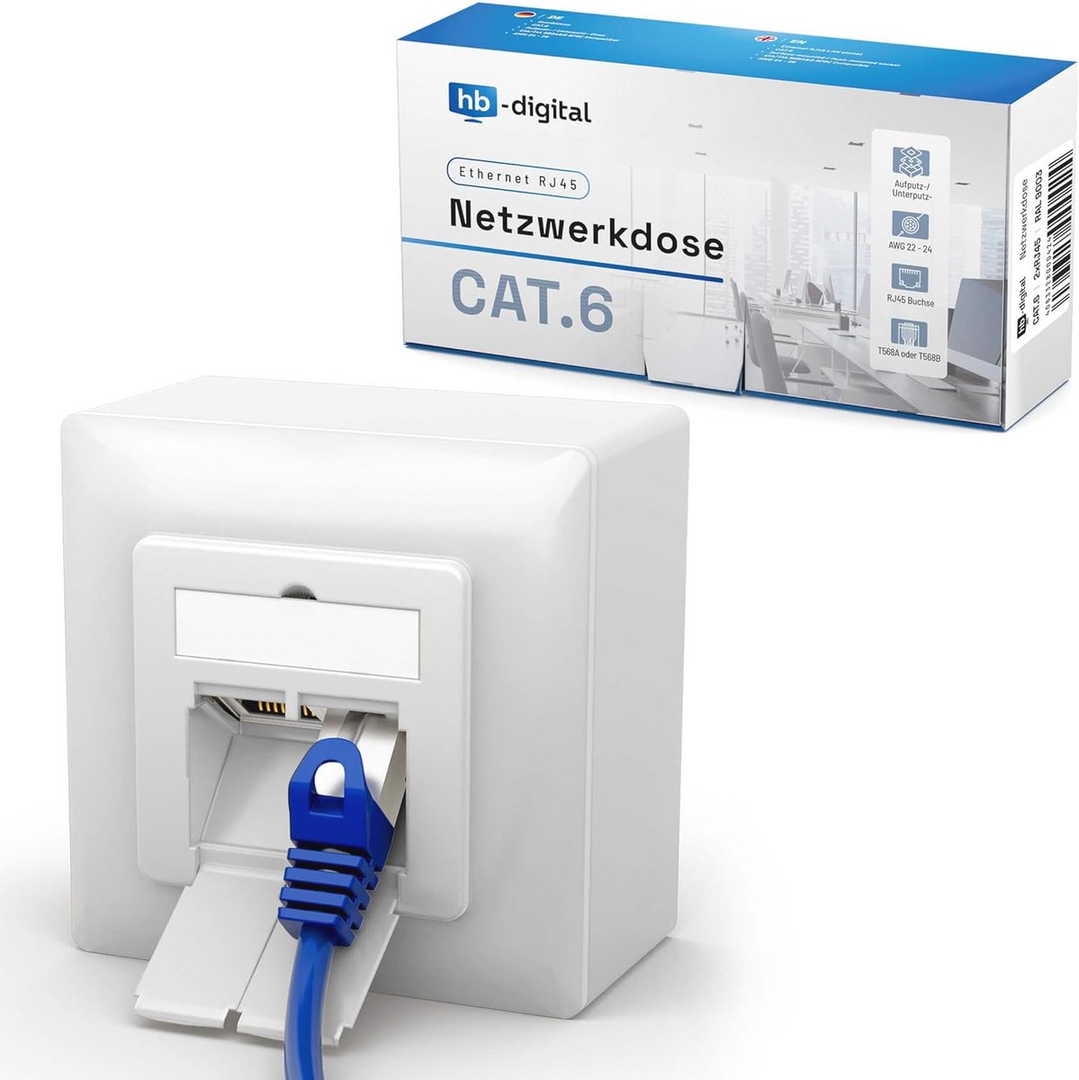 CAT 6 netwerkcontactdoos met 2 RJ45-poorten voor Ethernet