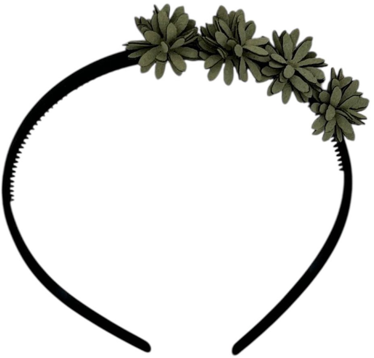 Diadeem leather flower - leren bloemetjes - zwart kleur diadeem - groen
