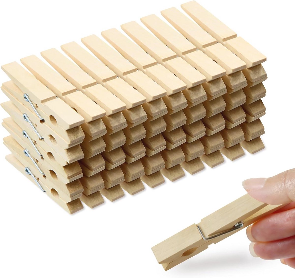 Pack van 50 houten wasknijpers voor al je kleingoed
