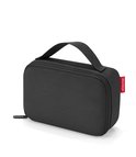 Zwarte lunchbox met een handvat. De Reisenthel-tag is zichtbaar.