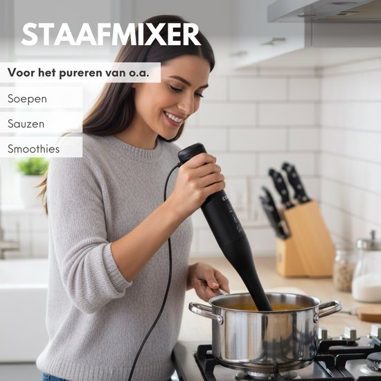 COOK-IT 3-in-1 Staafmixer - 2 Snelheden (Normaal & Turbo) - Krachtig Mengen & Pureren - Inclusief Hakmolenbeker & Garde - Voor Snelle en Veelzijdige Keukenbereidingen van COOK-IT — afbeelding 5