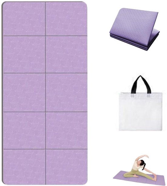 Yogamatten voor dames en heren, opvouwbare trainingsmat, dubbelzijdig antislip, 183 x 61 cm, reismat, roze, geschikt voor thuis- en buitengebruik