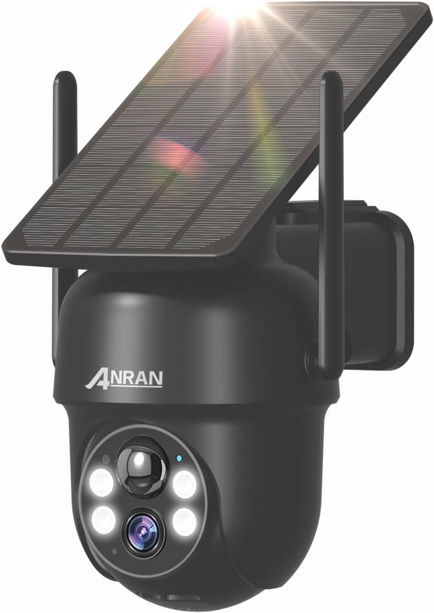 5MP FHD Bewakingscamera voor Buiten met Accu en Wifi - Draadloze Camera met Zonnepaneel, Schijnwerper en Nachzicht