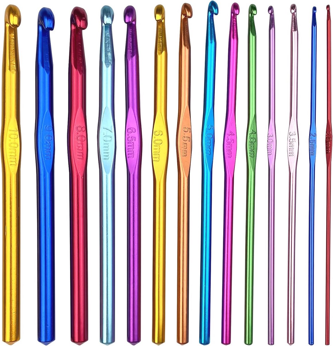 Gvolatee 14 stuks haaknaaldenset haaknaalden van kleurrijk aluminium 14 maten 2 mm - 10 mm breien gereedschap accessoires