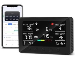 Therm La Mode CF-30 Slim luchtkwaliteitsmeter voor pollen, CO2, PM2,5, PM1,0, TVOC, temperatuur, luchtvochtigheid, CO2-meter, app voor gegevensgeschiedenis