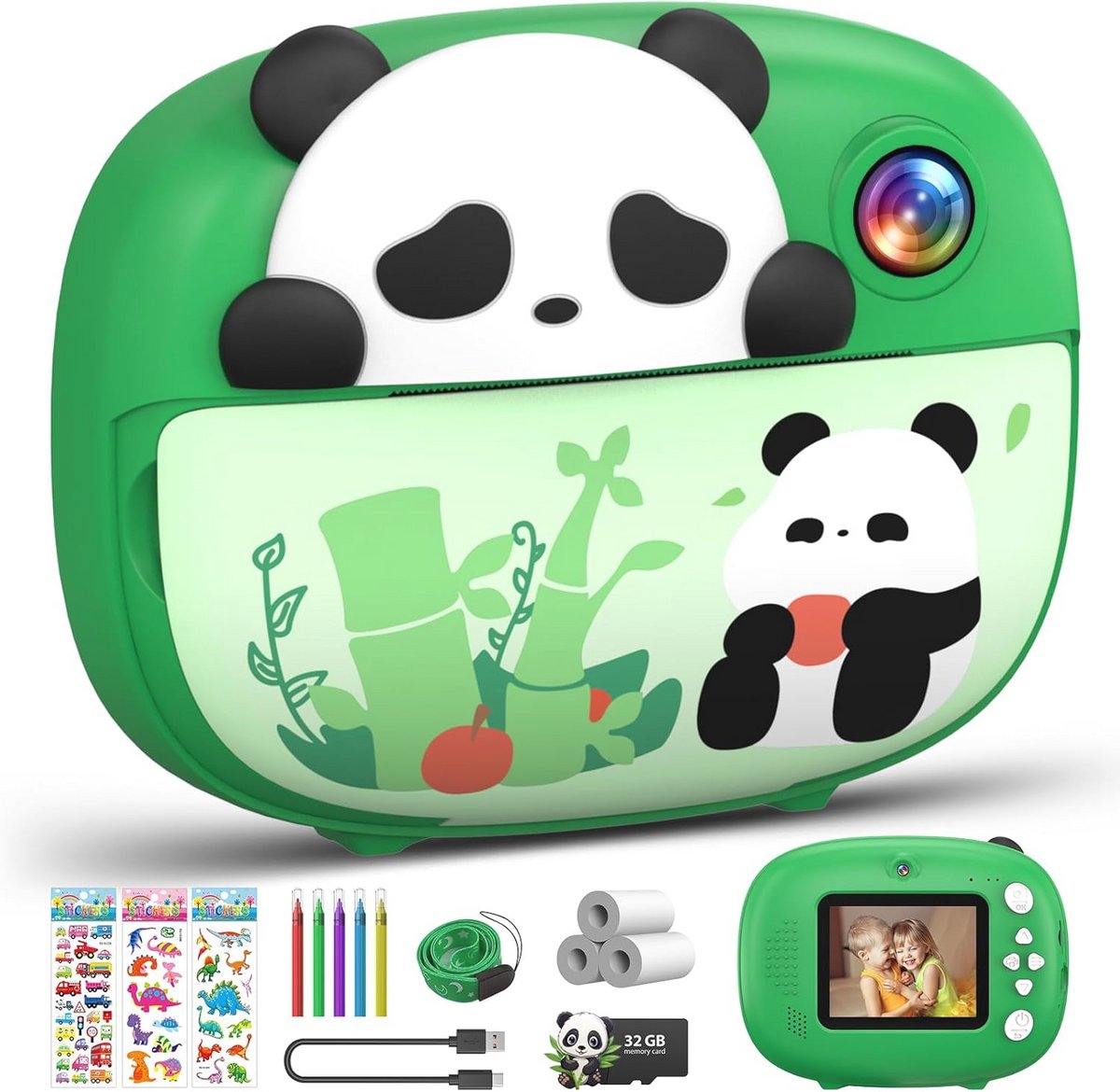 Instant camera voor kinderen - 1080P selfiecamera met 32GB printkaart - Perfect cadeau voor 3-12 jaar